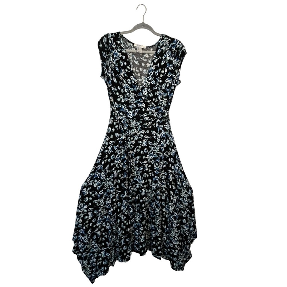Lascana V-Neck Blue Floral Midi Wrap Dress Size Medium Tie front Sundress